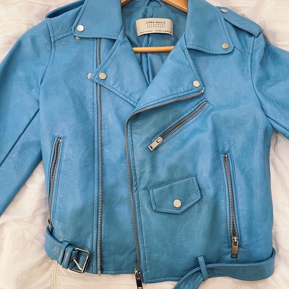 Zara blue motor leather jacket - Picture 1 of 2